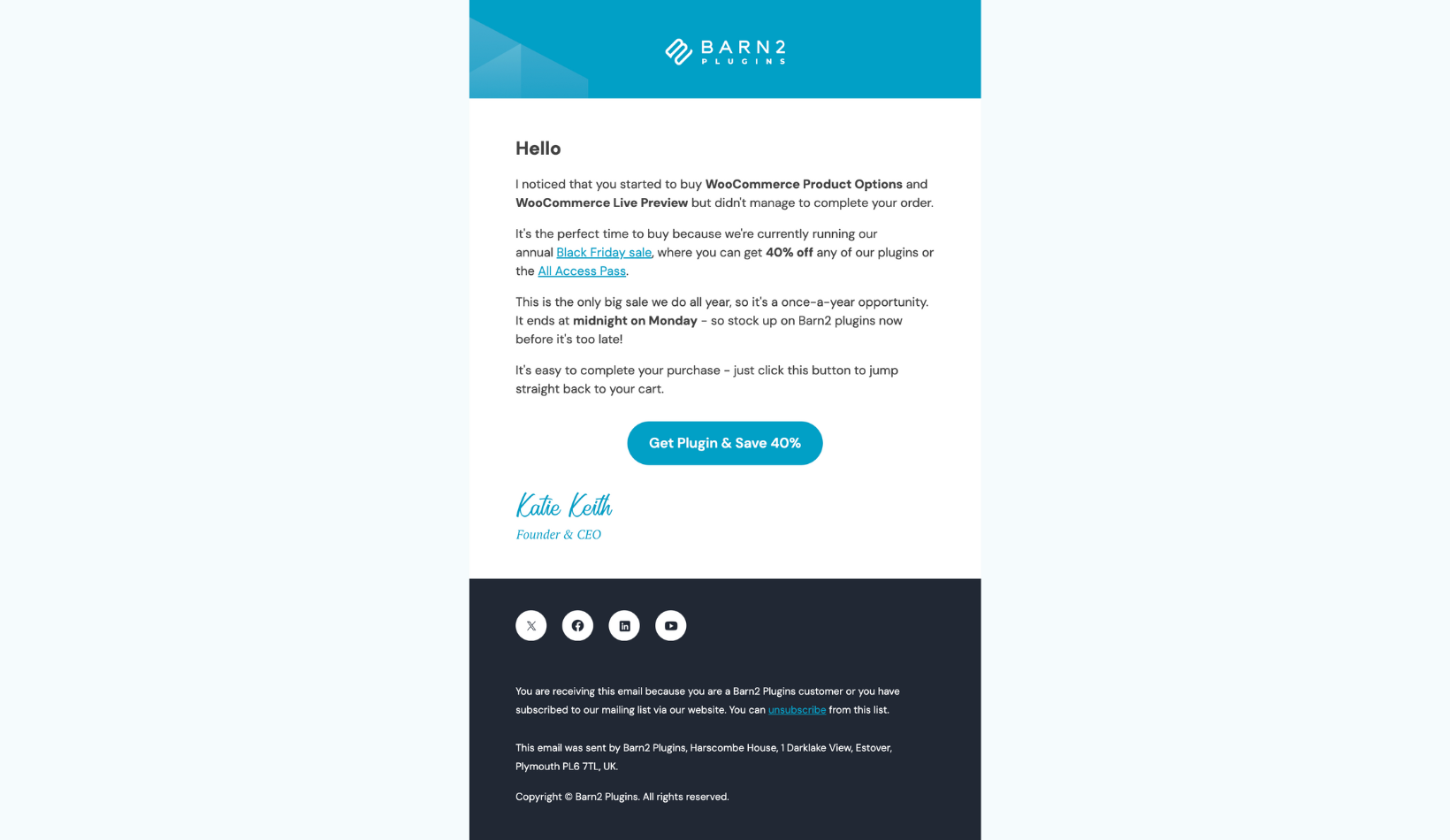 barn2 cart abandonment email 2024